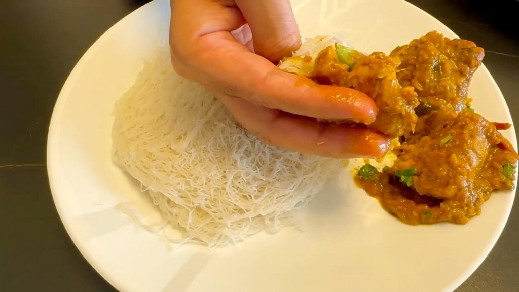 Chettinad Chicken Masala served with string hoppers