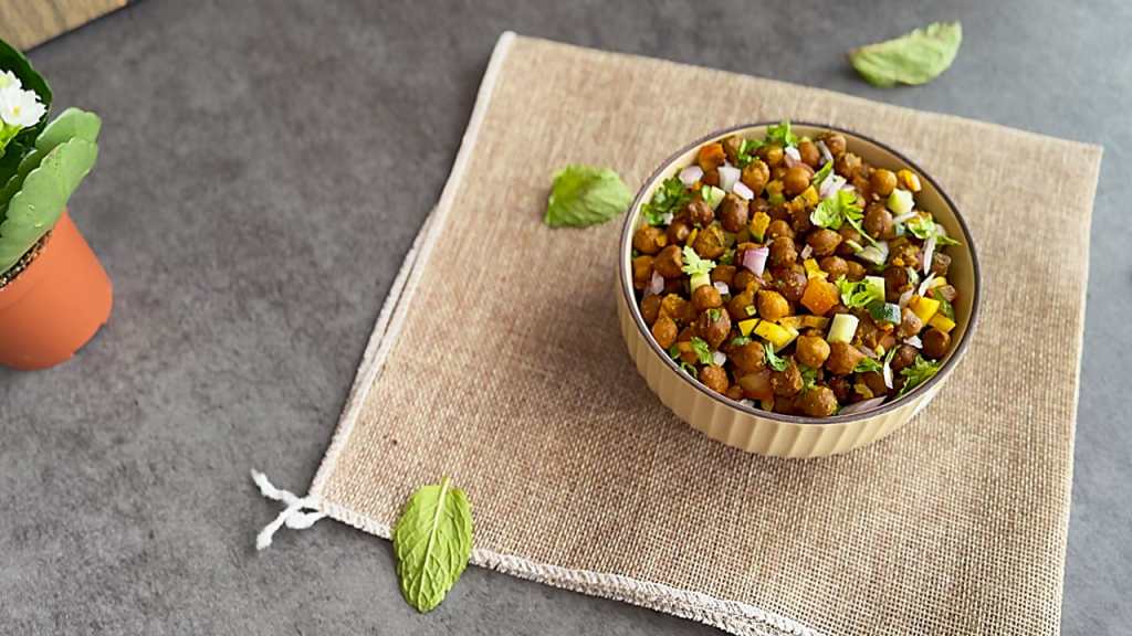 Kala Channa Chaat on a serving bowl